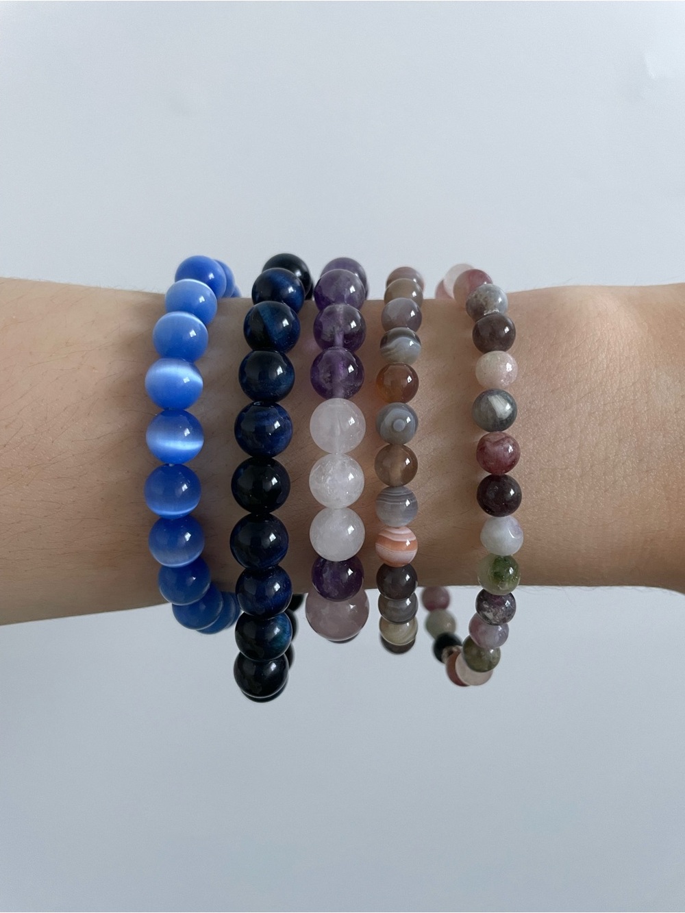 Blue Tigers Eye & Amethyst Bead Bracelet Bundle